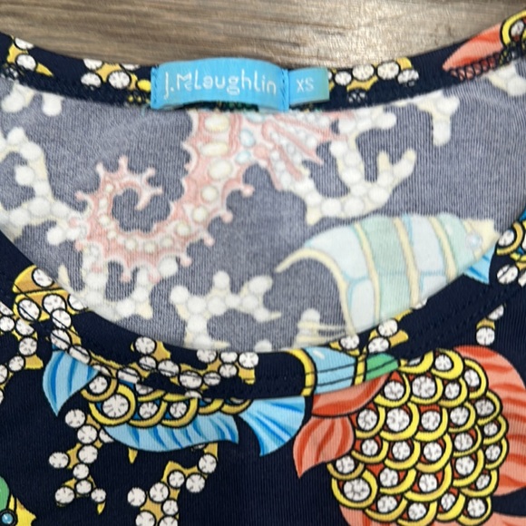 J. McLaughlin Navy Multi Bejeweled Under The Sea Fish Catalina Cloth Shirt Tee - Picture 2 of 5